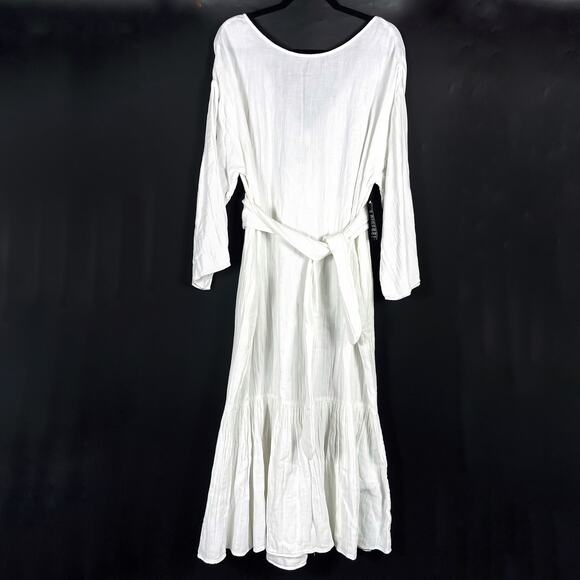 Mara Hoffman Augusta Midi Dress White Tiered Belted Long Sleeve Gauzy Sz M - Picture 4 of 13